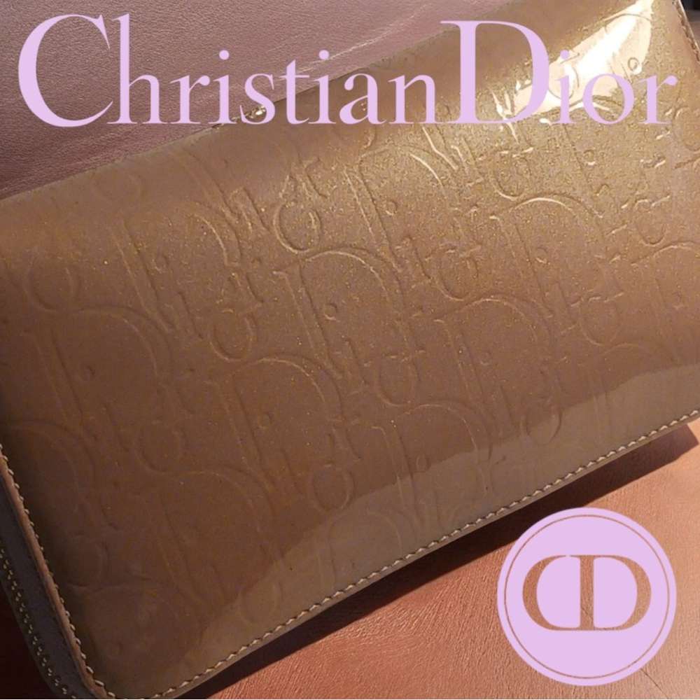 Christian Dior Patent Leather Continental Wallet /Rich Caramel Color w/ Purple